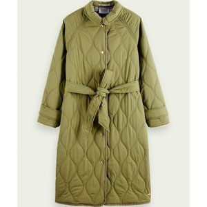 Scotch & Soda long quilted coat in Army green NEW